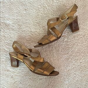 Gold Strappy Heeled Sandals- Vintage Bally/ Italian/ Prom/ Wedding